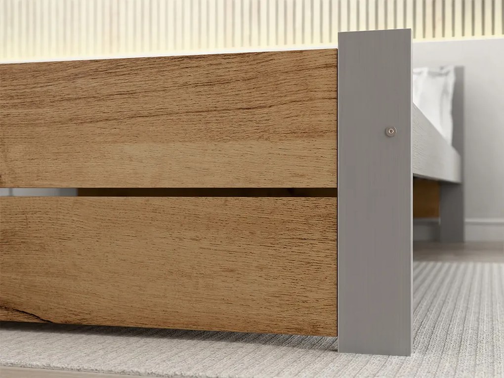 Ágy IKAROS DOUBLE 120 x 200 cm, artisan tölgy/szürke Ágyrács: Léces ágyrács, Matrac: Deluxe 10 cm matrac