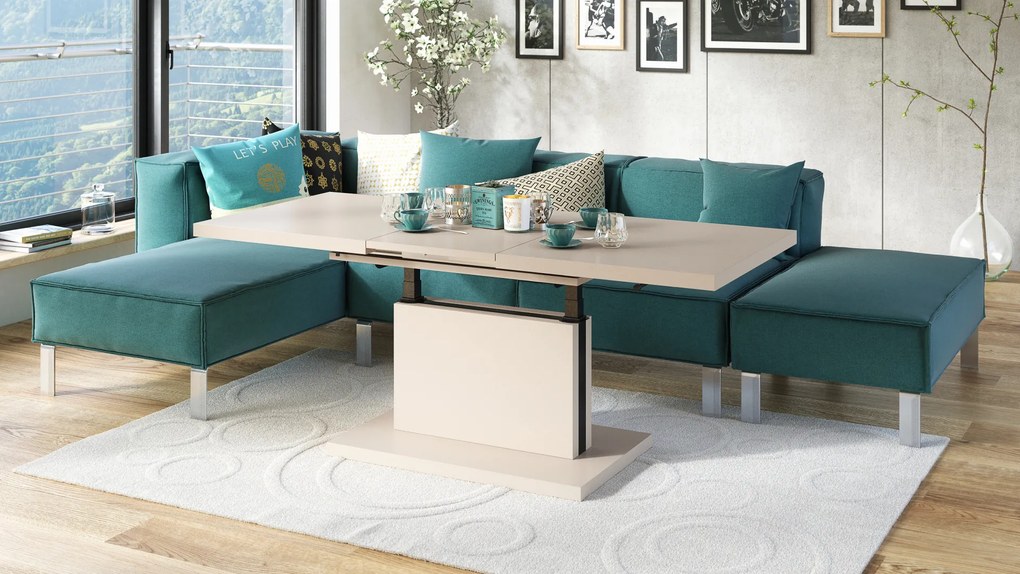 Mazzoni ASTON Bézs (Pezsgő) - MODERN DOHÁNYZÓASZTAL NYITHATÓ/MAGASÍTHATÓ ÉTKEZŐASZTAL ÉS DOHÁNYZÓASZTAL EGYBEN
