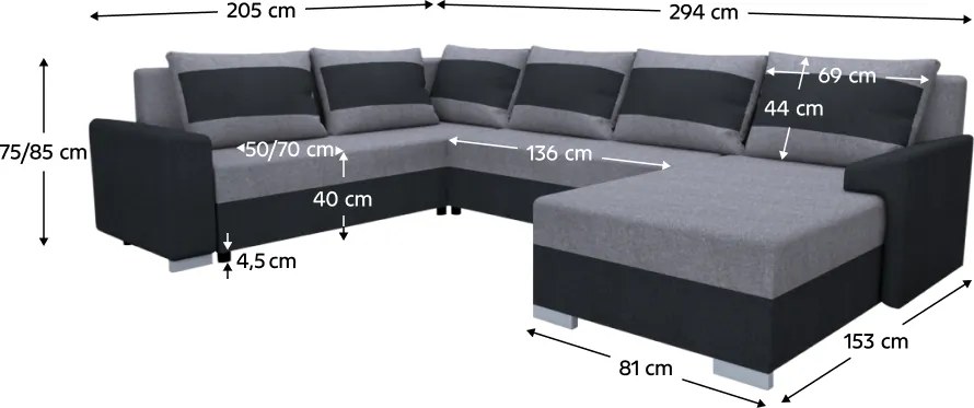 Univerzális ülőgarnitúra, sötétszürke/szürke, ANDRES U UNI