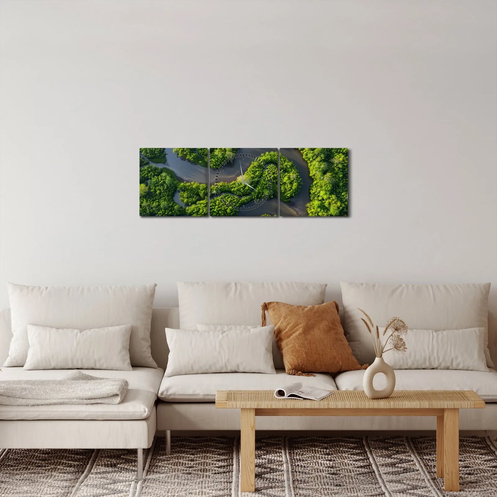 Kép - Erdei táj folyóval (órával) (90x30 cm)
