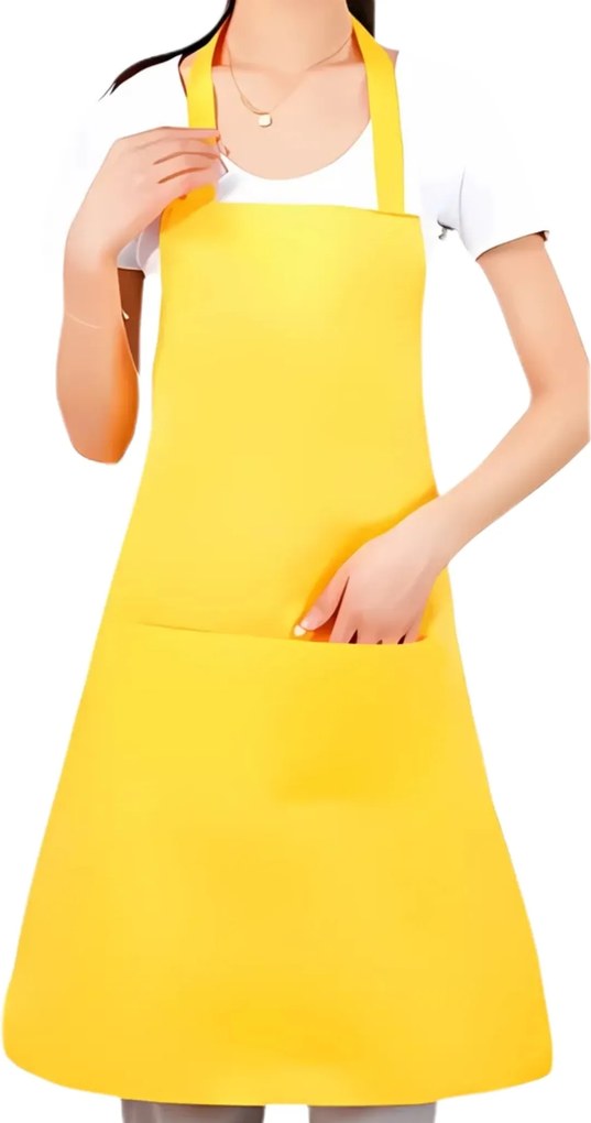 Konyhai Kötény Sárga, Zsebekkel Állítható Praktikus A Főzéshez