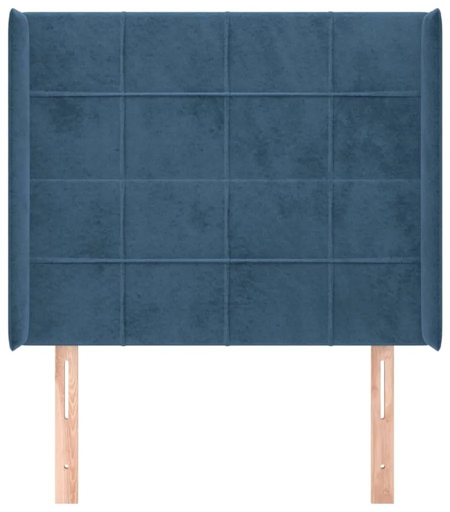 sötétkék bársony fejtámla szárnyakkal 83x16x118/128 cm