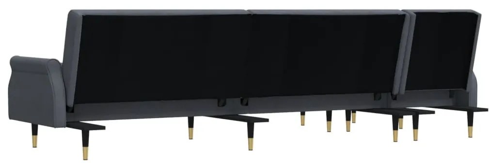 sötétszürke L-alakú bársony kanapéágy 271x140x70 cm