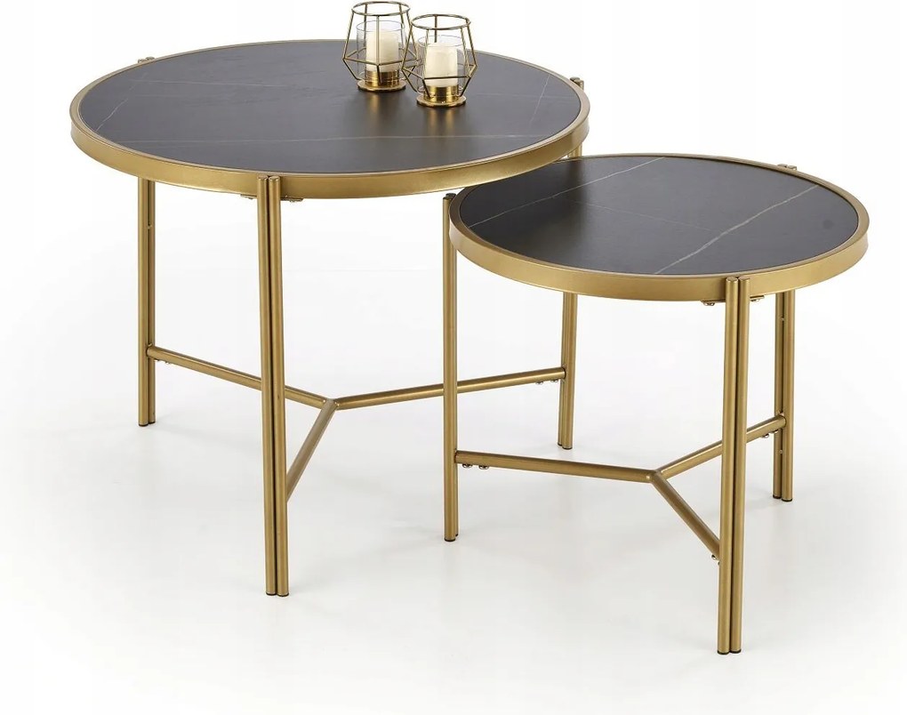 Fatima Halmar glamour dohányzóasztal szett, fekete márvány arany szín