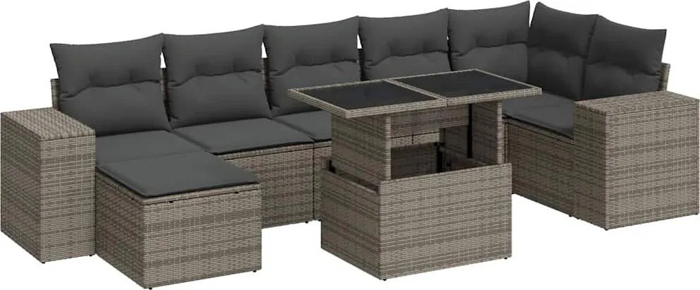 vidaXL 8 részes szürke polyrattan kerti ülőgarnitúra párnákkal