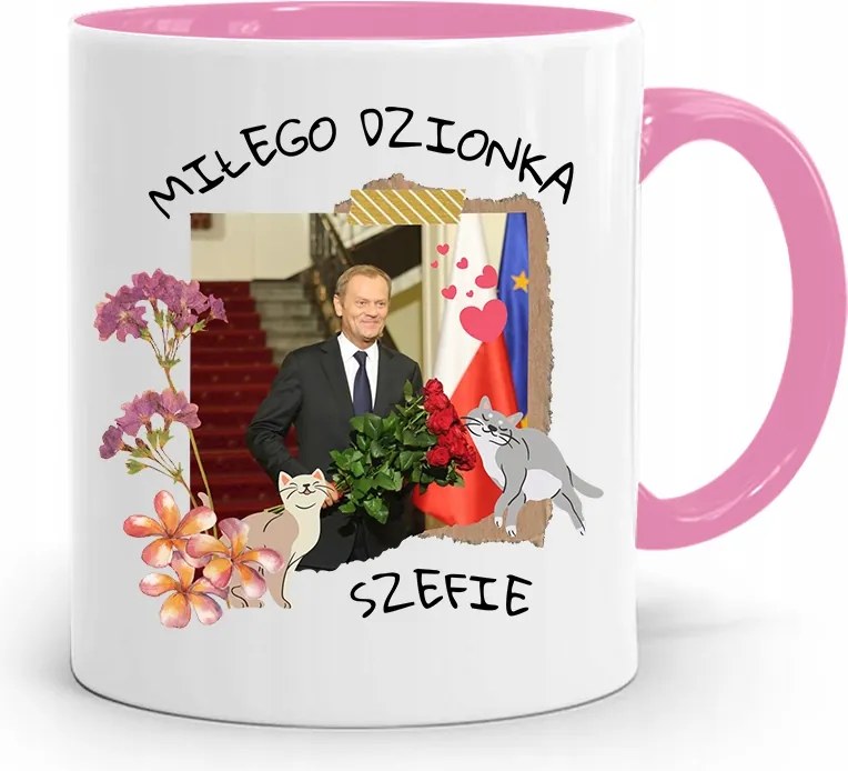 Donald Tusk Rózsaszín Bögre Platform Ajándék fényképes nyomtatással