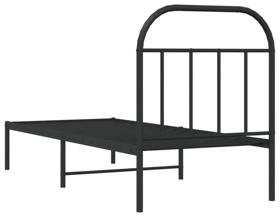 fekete fém ágykeret fejtámlával 75 x 190 cm