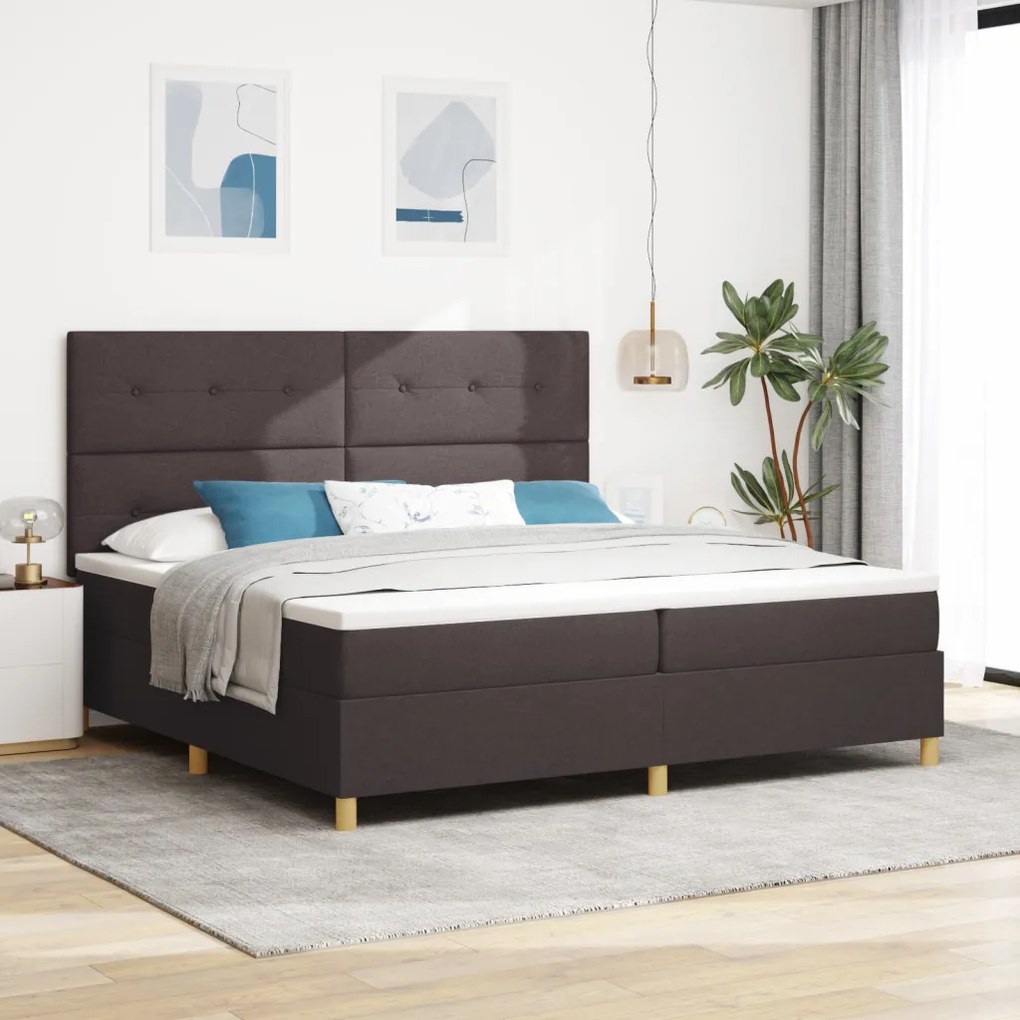 Boxspring Ágy Matrac LED-del Sötétbarna 200x200 cm Szövet