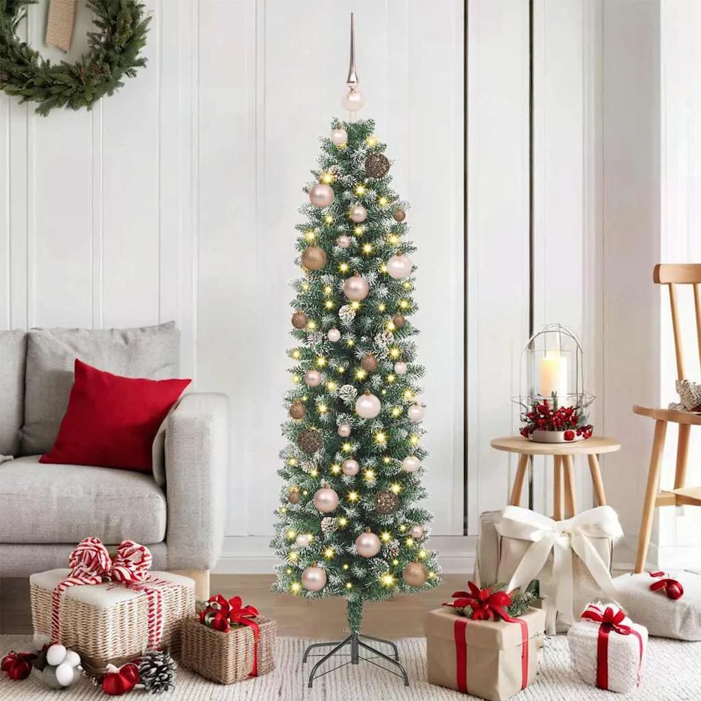 Mű Karcsú Karácsonyi Fa LED -es lámpákkal Zöld 150 cm
