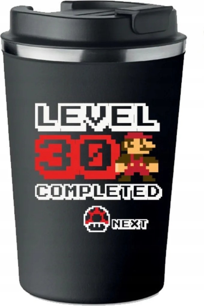 Prémium Termo Bögre fekete ajándék 30 éves Születésnapra Mario játék KT_398