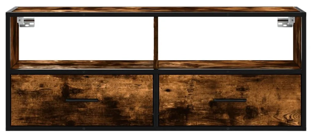 füstös tölgy színű szerelt fa és fém TV-szekrény 100x31x39,5 cm