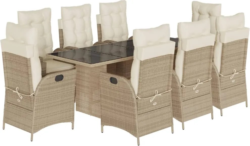 vidaXL 9 részes bézs polyrattan kerti étkezőgarnitúra párnákkal