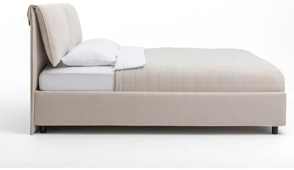Bézs színű, kárpitozott franciaágy tárolóhelyiséggel, matraccal/ráccsal 180x200 cm Myra Pillow - Bonami Selection