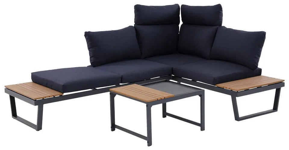 NUVIO kerti bútor szett sötétkék párnákkal