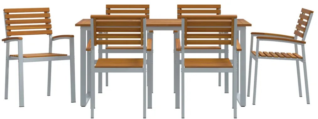 7 darabos Kerti Étkezőszett Masszív Akácfa és Fém