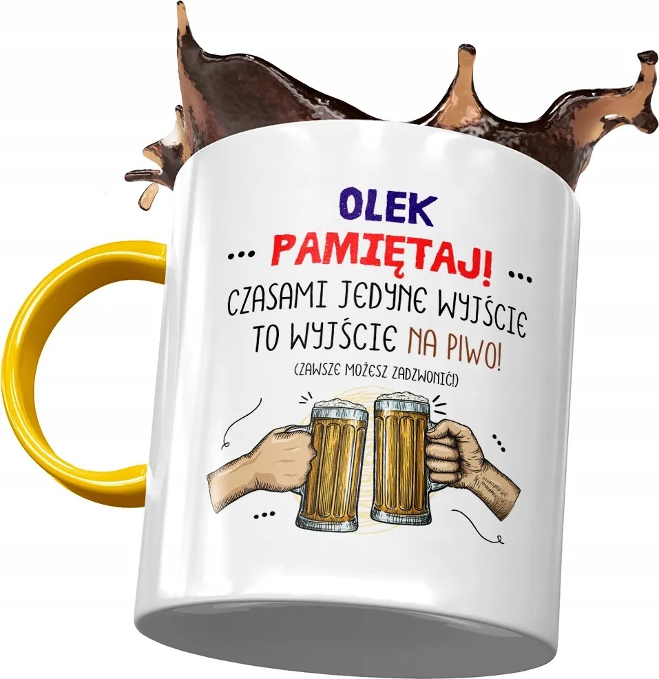 Sárga bögre Alekszandr Olek Kollégáknak Ajándék Nyomtatott Fotóval