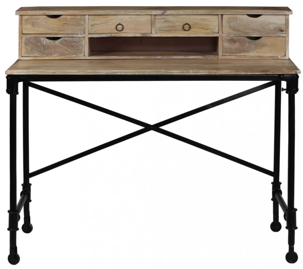 vidaXL tömör mangófa és acél íróasztal 110 x 50 x 96 cm