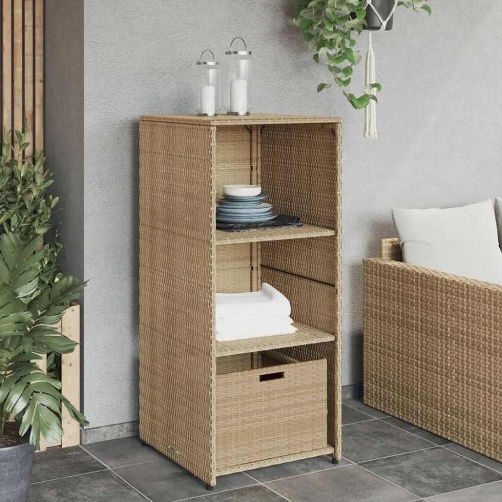 bézs polyrattan kerti tárolószekrény 50 x 55 x 115 cm