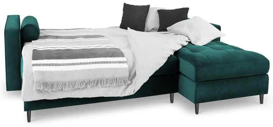 Santo olajzöld kinyitható bársony sarokkanapé, jobb oldali - Milo Casa