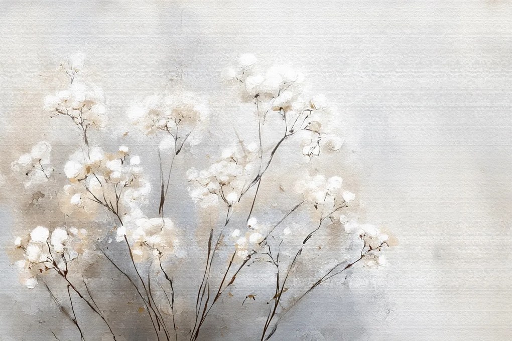 Fotótapéta Flizelina Természet Fehér Virágok Gipszkarton Hygge Boho 208x146 ragasztó