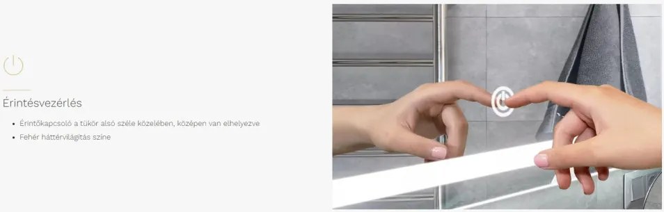 Viva AURA fürdőszoba tükör - érintőkapcsolós - páramenetesítős - órával - LED - FEKVŐ - 100 x 70 cm