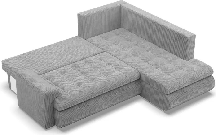 Tokio sarokkanapé, L alakú háttámlával, 2 ágyneműtartóval, kordbársony, jobboldali, szürke