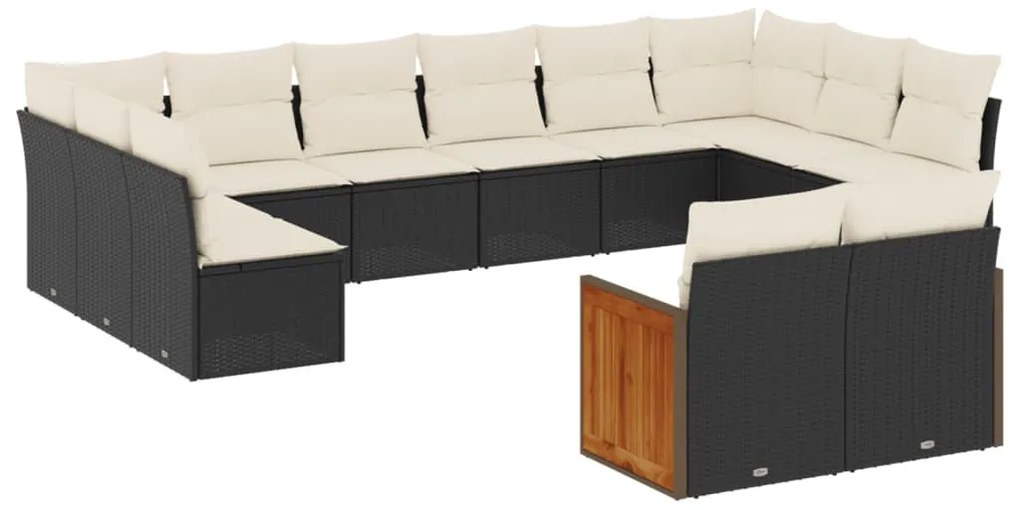 12 részes fekete polyrattan kerti ülőgarnitúra párnákkal