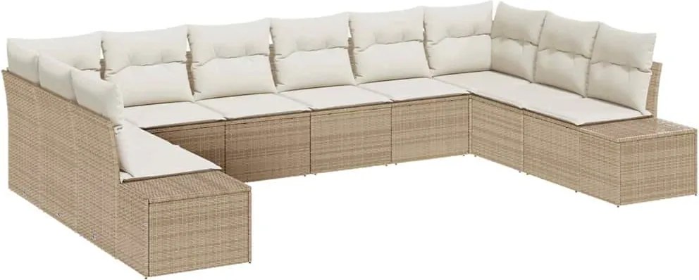 vidaXL Kerti Kanapé Szett párnával 10 pcs Beige és krém Polyrattan