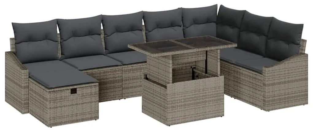 Kerti Kanapé Szett 9 pcs Szürke polirattan