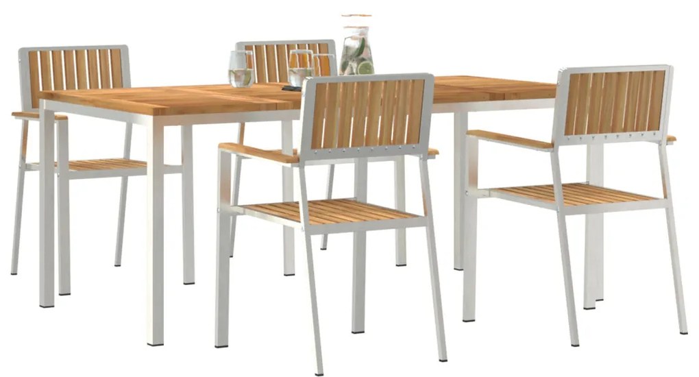 5 darabos Kerti Étkezősor Tömör Fa Tikfából, Kültéri Étkezőasztal 180x90x75 cm Tömör Fa Tikfából, Összecsukható Kerti Székek 4 db Tömör Fa Tikfából és Mézből