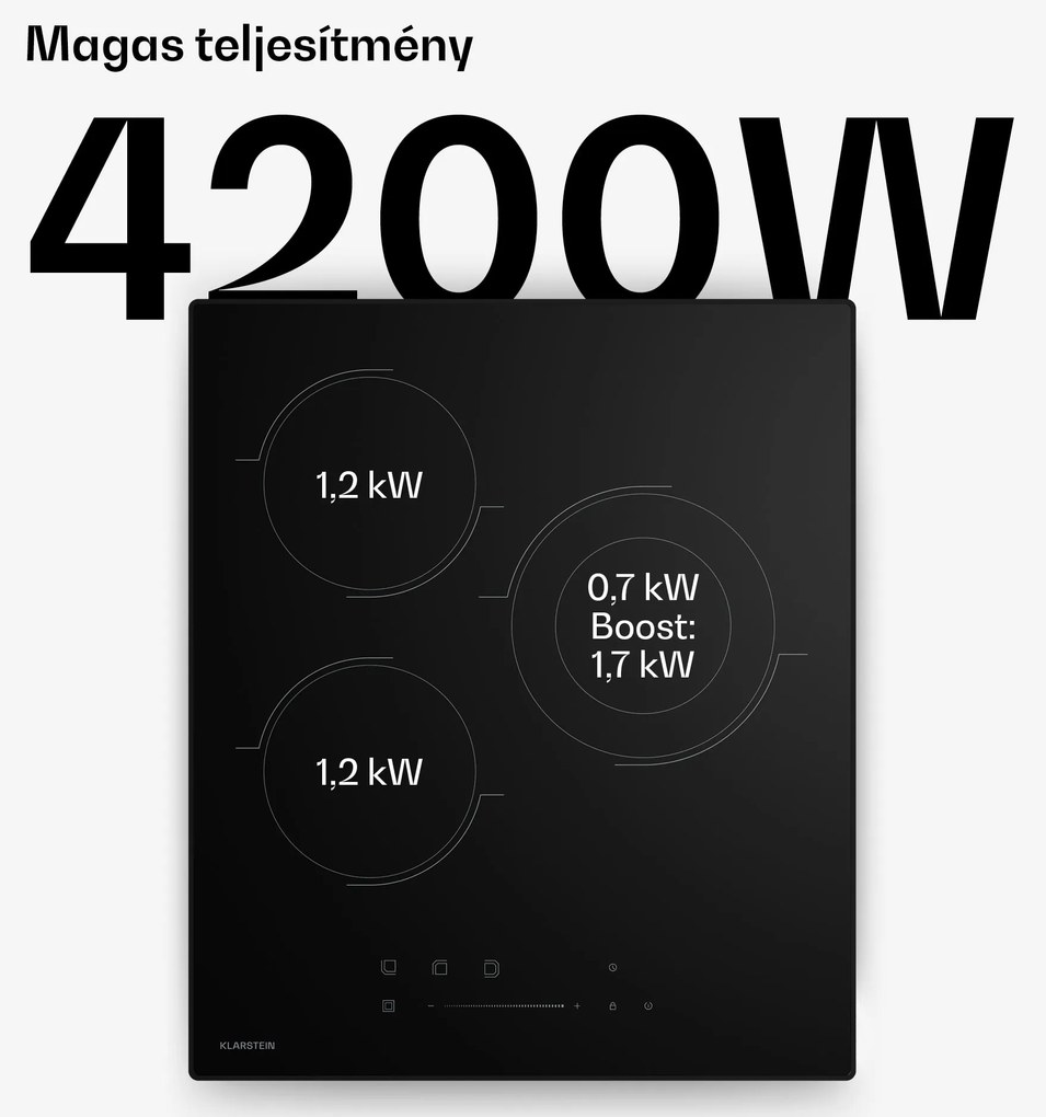 Klarstein Velaire üvegkerámia főzőlap, elegáns, minimalista, kompakt, 3 főzőzóna, 4100 W, 45 cm