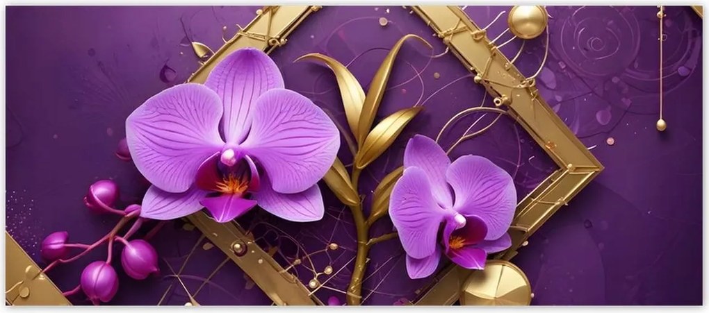 Fotótapéták 211x91 Lila orchideák és arany