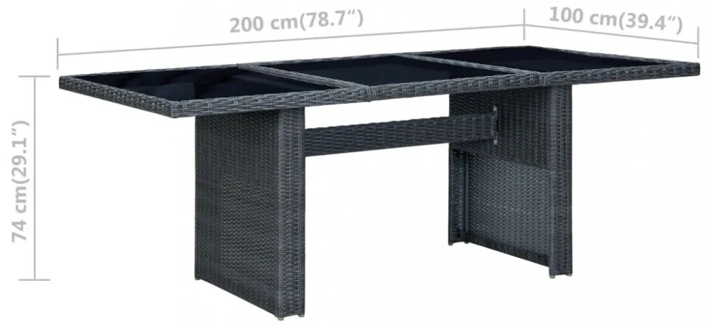 sötétszürke polyrattan és edzett üveg dohányzóasztal