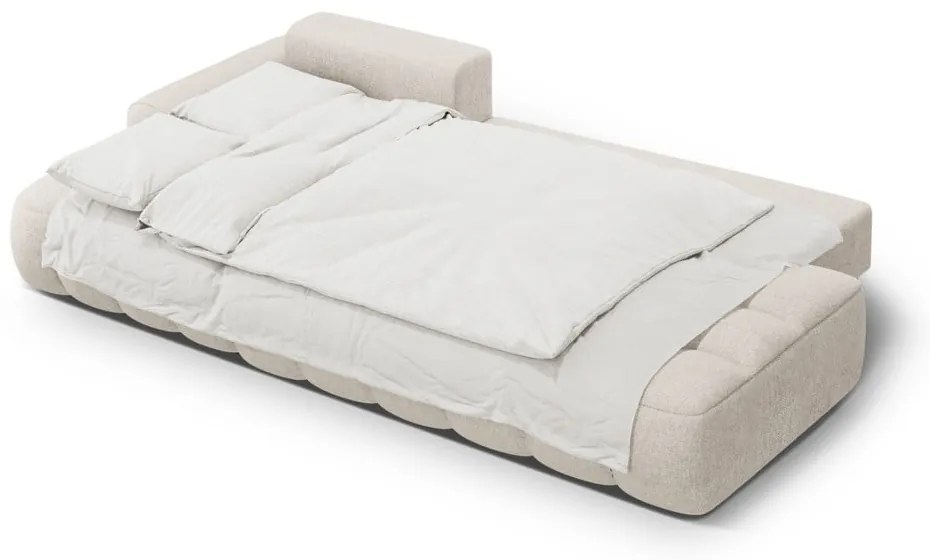 Bézs kinyitható-tárolóhelyes sarokkanapé (bal oldali-heverő résszel) Linz – Cosmopolitan Design