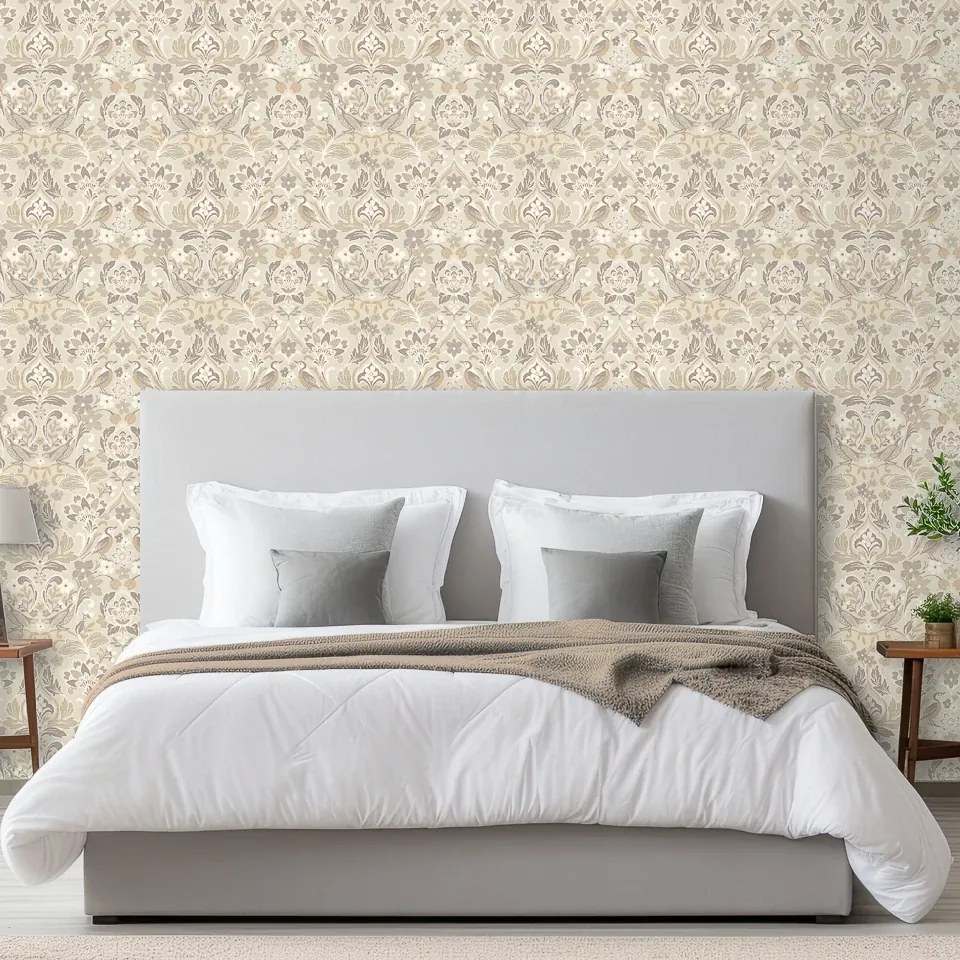 Arthouse Signature 2 Folk Floral bézs-szürke madaras vlies tapéta – 100196AH