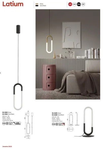 Redo 01-3184 - LED Csillár zsinóron LATIUM LED/9W/230V fekete