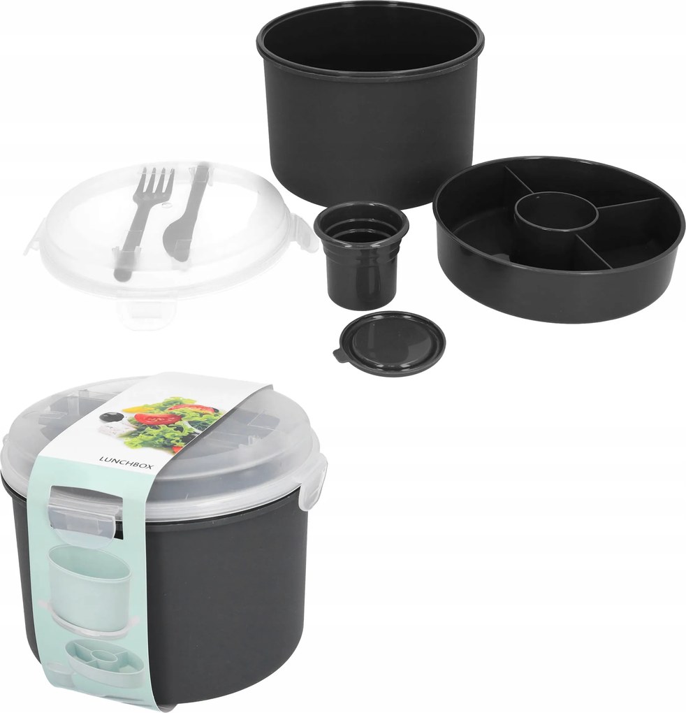 Ebéddoboz rekesszel és evőeszközökkel szürke uzsonnás doboz a munkához