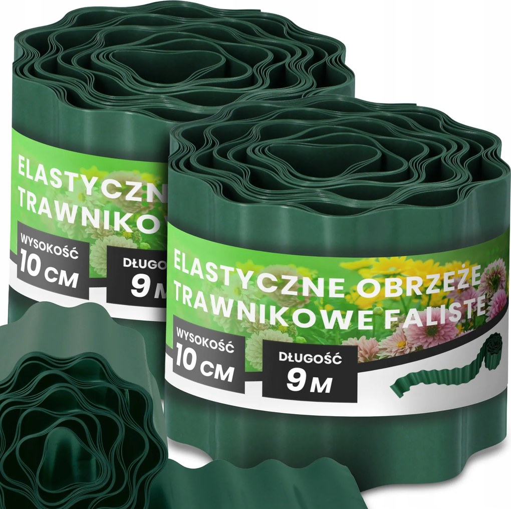 Gyepszegély 10 cm 18 m Kerti Hullámos Paliszád Border Zöld Us-t