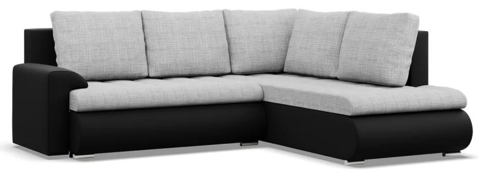 Tokio sarokkanapé, L alakú háttámlával, 2 ágyneműtartóval, fonott + műbőr, jobboldali, szürke - fekete