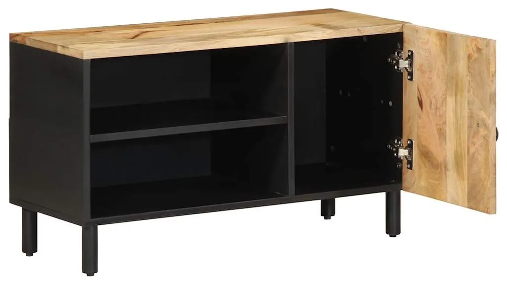 fekete tömör nyers mangófa TV-szekrény 80 x 33,5 x 46 cm