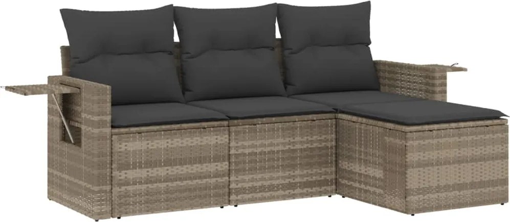 vidaXL 4 részes világosszürke polyrattan kerti ülőgarnitúra párnákkal