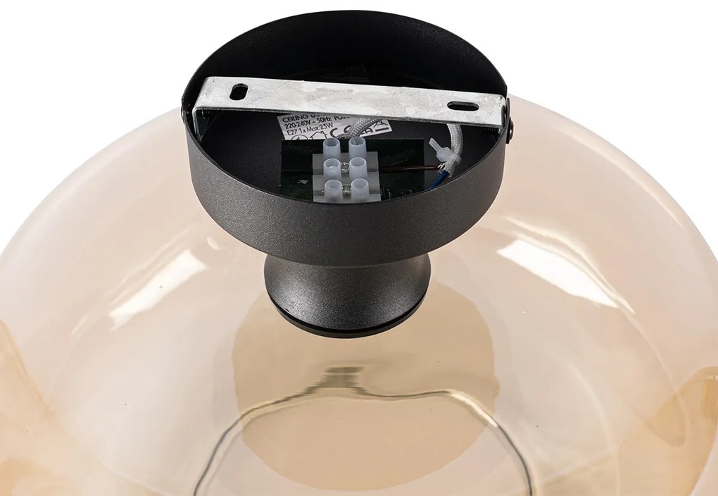 Art Deco mennyezeti lámpa fekete borostyánüveggel - Bizle