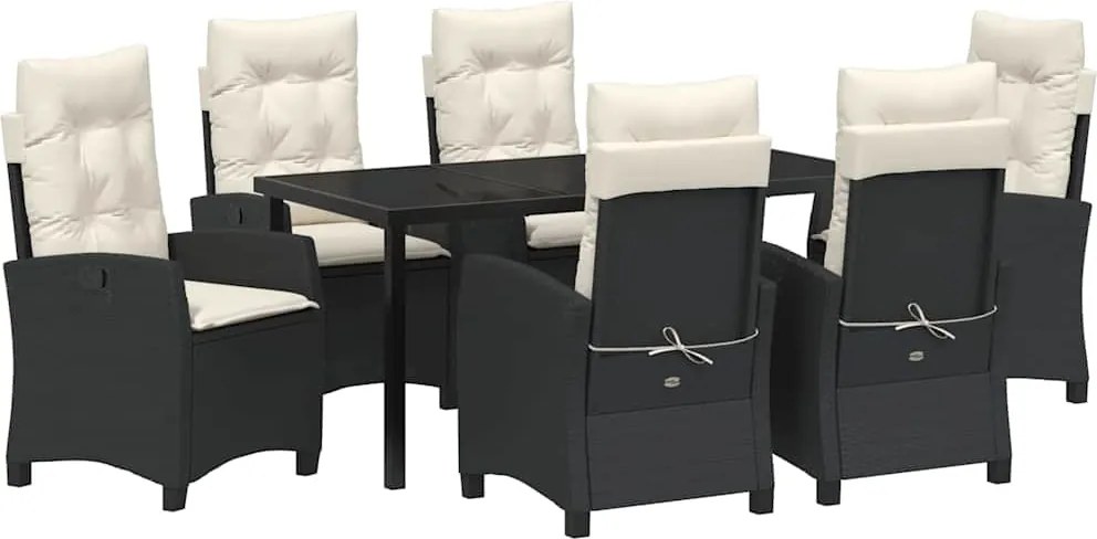 vidaXL Kert étkező szett párnával 7 pcs Fekete polirattan
