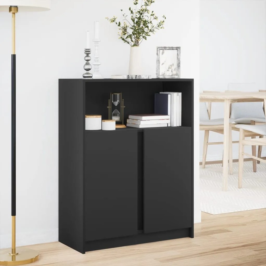 fekete szerelt fa tálalószekrény LED-del 77 x 34 x 100 cm