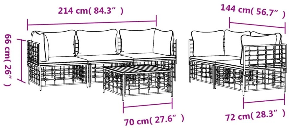 6 részes antracitszürke polyrattan kerti ülőgarnitúra párnákkal