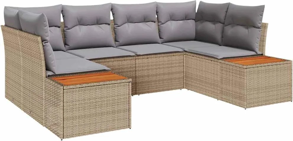 vidaXL Kerti Kanapé Szett párnával 6 pcs Bézs polirattan