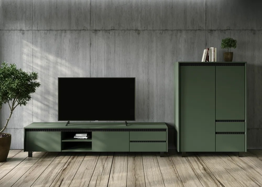 Komód, smoke zöld/fekete, LONGY REG2D1S1K