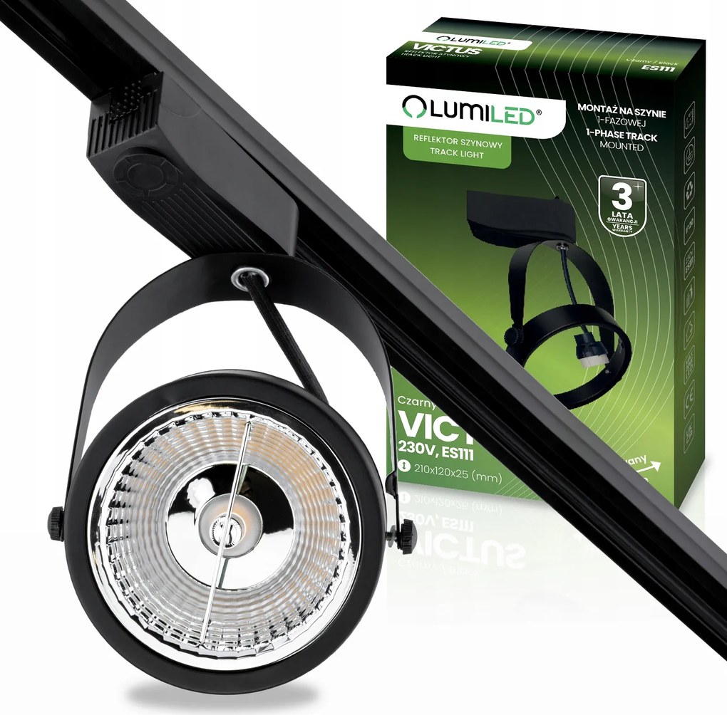 Sínre szerelhető spotlámpa lámpatest ES111 AR111 GU10 Sínre szerelhető fekete