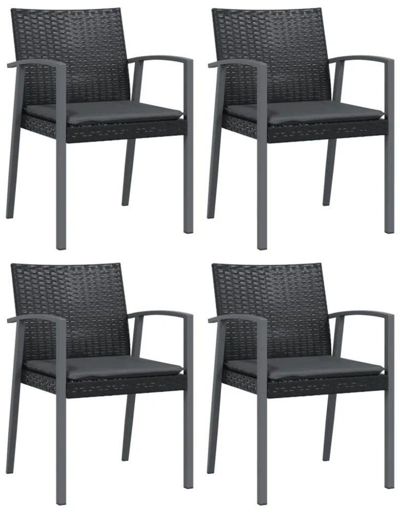 4 db fekete polyrattan kerti szék párnával 56,5x57x83 cm