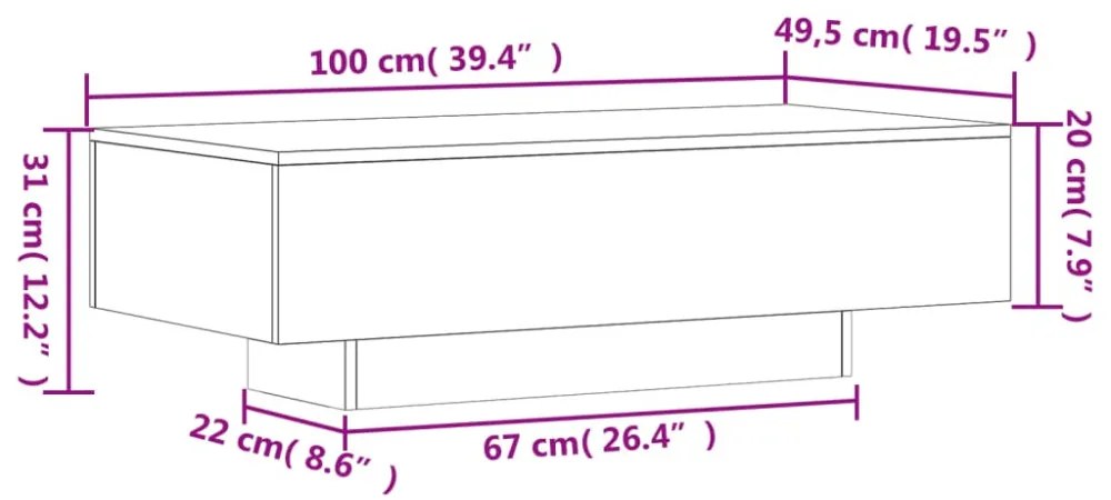 szürke sonoma szerelt fa dohányzóasztal 100x49,5x31 cm